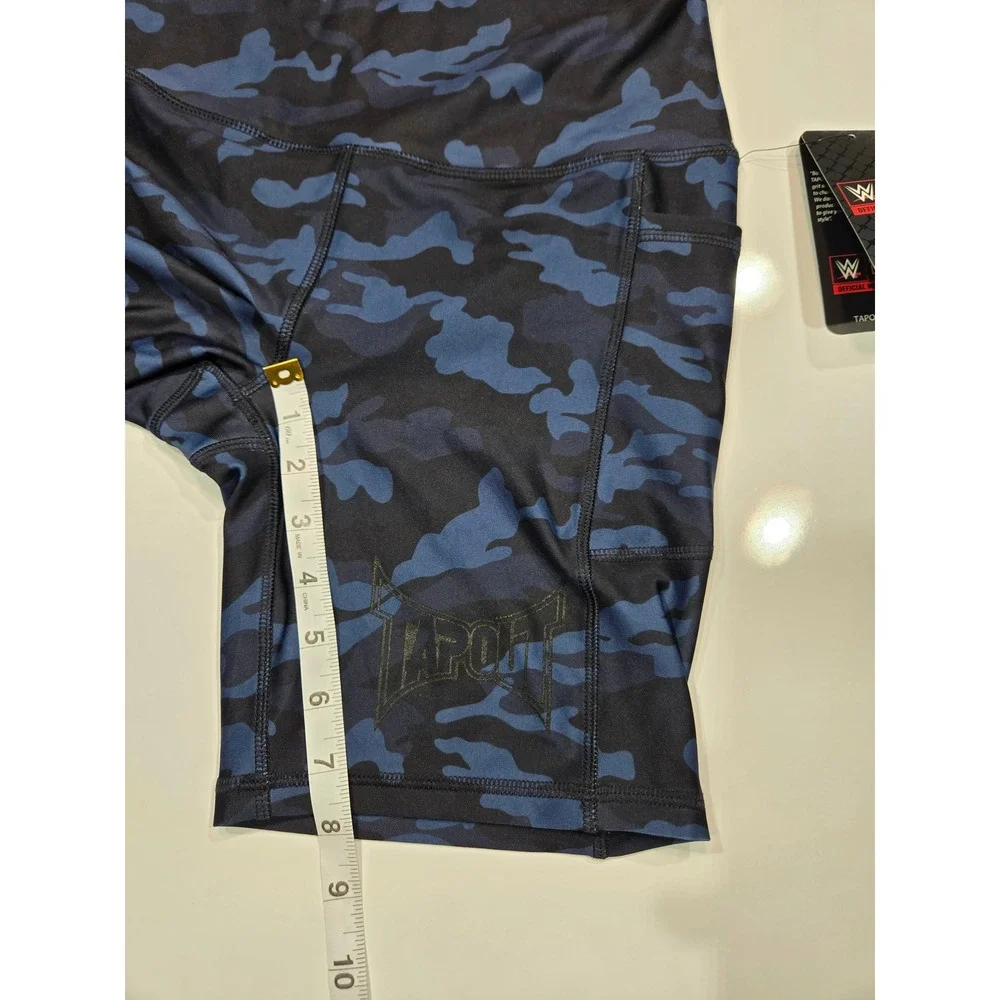 WWE Tapout Medium Blue Camo High Waist Pocket Bike Shorts Womens Activewear - Picture 8 of 8